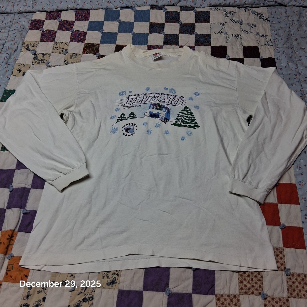 Vintage Minnesota Lottery Blizzard Long Sleeve White T Shirt Anvil Size XL
